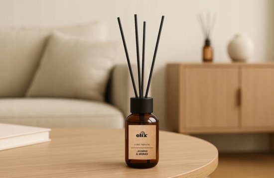 Elix - Reed Diffuser - Air Freshener - Interior Fragrance - Reed Diffuser - Luxury Home Scent 45 Days - Elegant Living Room, Bedroom & Office Fragrance - 125 ml - Jasmine & Monoi