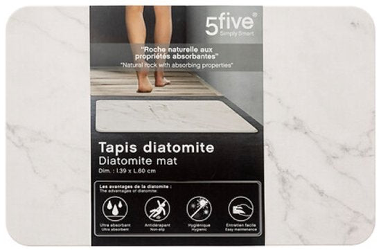 Diatomeenerde-Badematte - Schnelltrocknende Badezimmermatte - Rutschfeste Stein-Badematte - Saugfähige Duschmatte - Langlebige Diatomeenerde-Badematte - 60 x 39 cm - Weiß