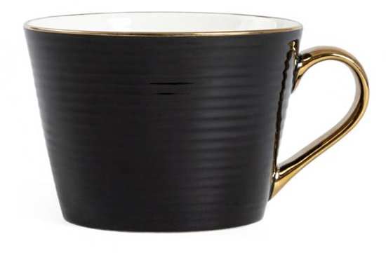Homla - Renne Mug - Large Coffee Mug - Tea Mug - Cappuccino Mug - Dishwasher Safe - 450 ml - Ceramic - 15 x 12 x 9 cm - Black