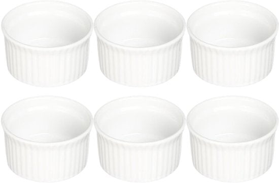 Ramequin set van 6 keramische ovenschaaltjes van steengoed, 200 ml, wit