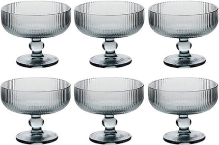IJsschalen - IJsbeker - IJscoupe - Set van 6 – Glazen Dessertkommen - Kommen voor IJs, Desserts, Fruit & Snacks - Vaatwasserbestendig - 340 ml - Grijs