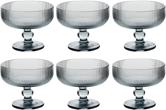 IJsschalen set van 6 – grijze glazen dessertkommen (ijscoupe), 340 ml