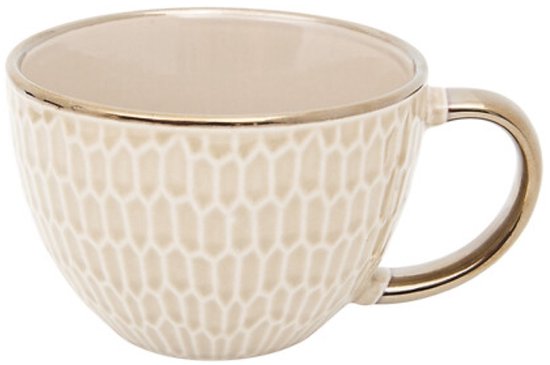 Mok - Ontbijtkom - Keramische Ontbijtbeker - Set van 6 - Grote Koffiemok - Soepkom met Oor - Fajance Kom voor Ontbijt, Muesli en Soep - 420 ml - 14.5 x 11.6 x 7.8 cm - Beige