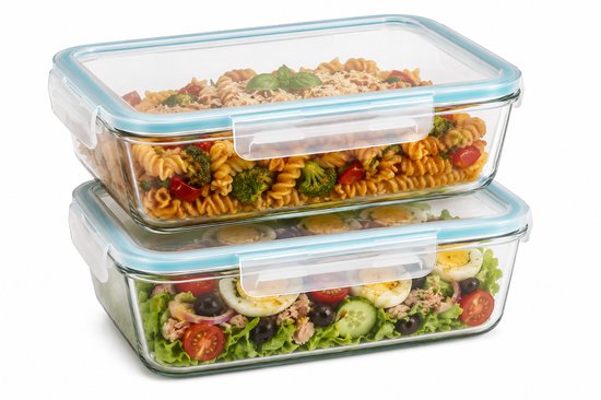 Large Glass Food Storage Containers Set of 2 - Meal Prep Containers 2.26 L - Glass Freezer Containers with Lids - Glass Lunch Box