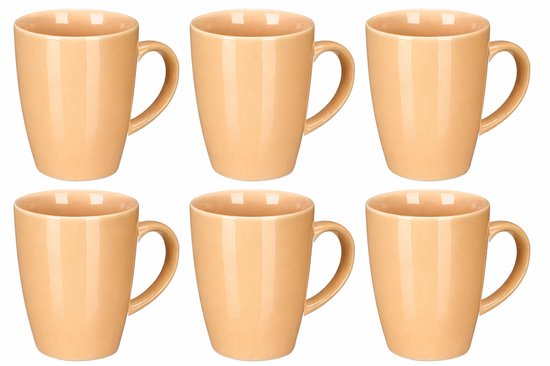 Kaffee- und Teetassen - 6er-Set - Tasse - Keramik-Kaffeetasse - Steingut-Teetasse - Glänzender Kaffeebecher - Moderne Tasse - 330 ml - 8,5 x 11,5 x 10,5 cm - Beige - 6-teiliges Set