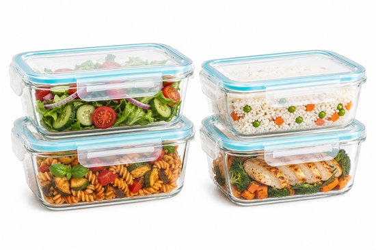 Glass Food Storage Containers Set of 4 - Meal Prep Containers 1.18 L - Glass Freezer Containers with Lids - Glass Lunch Box