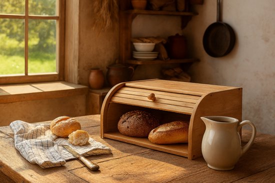 MPLCo - Bamboe Broodtrommel met Roldeksel - Broodtrommel voor Brood, Bolletjes & Gebak - Houten Brooddoos met Schuifdeksel - Ruime Broodbewaarbox - 40 x 27,5 x 17,5 cm - Bruin