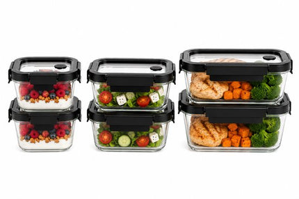 Vershoudbakjes Glas Set van 6 - Meal Prep Bakjes - Glazen Lunchbox met Deksel - 0.32L, 0.37L & 0.5L