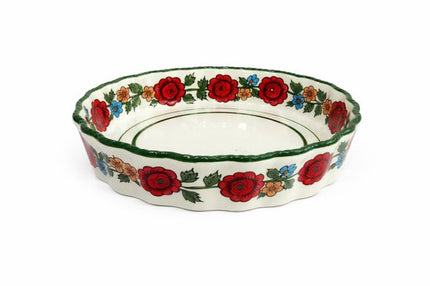 MPLCo - Bakvorm - Ovenschaal - Keramische Taartvorm - Handbeschilderde Ovenschaal - Ronde Bakvorm voor Taart, Quiche & Tarte - Oven, Magnetron & Vaatwasserbestendig - 1.5 Liter - Ø25 cm - Bloemenmotief