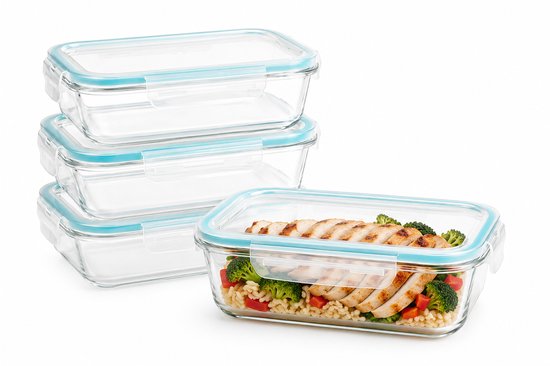 Glass Food Storage Containers Set of 4 - Meal Prep Containers 1.18 L - Glass Freezer Containers with Lids - Glass Lunch Box