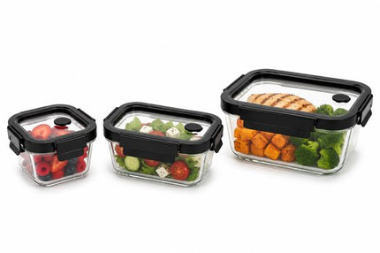 Vershoudbakjes Glas Set van 3 - Meal Prep Bakjes - Glazen Lunchbox met Deksel - 0.32L, 0.37L & 0.5L