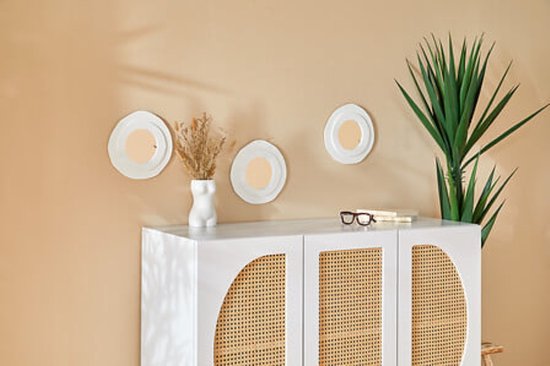Wandspiegel - Badezimmerspiegel - 3er-Set - Runde Wandspiegel - Dekorative MDF-Spiegel - Moderne Wanddekoration für Wohnzimmer, Flur, Schlafzimmer & Badezimmer - Ø25 cm - Weiß