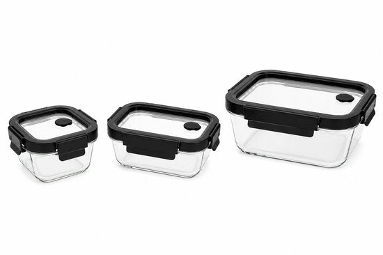 Set de 3 récipients hermétiques en verre - Boîtes de préparation de repas - Lunchbox en verre avec couvercle - 0,32 L, 0,37 L & 0,5 L