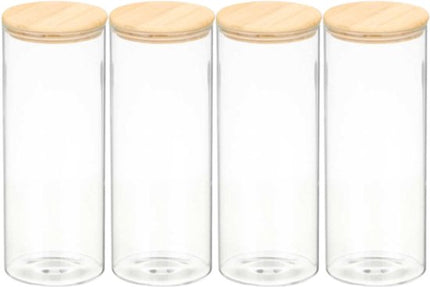 Voorraadpot - Glazen Voorraadpotten - Keukenopslag - Set van 4 - Voedselbewaarpot - Ronde Pot met Bamboe Deksel - 1.8 L - BPA-vrij - Transparant