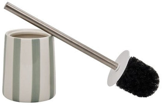 WC-Borstel Strio Hoog - 39 cm Keramiek Celadongroen – Stijlvol en Praktisch - Toiletborstel - Modern Klassiek - Groene Strepen - Keramisch