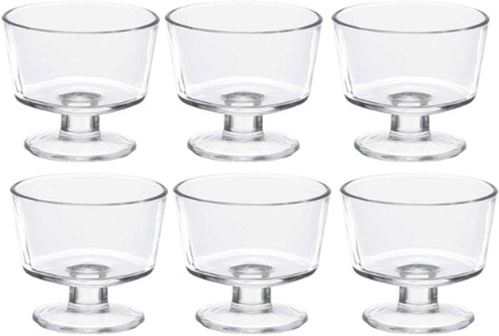 IJscoupes Glas - Dessertglazen - Set van 6 - Glazen IJs Schaaltjes - voor IJs, Dessert & Sundae - 290ml - 10 x 10 x 9 cm - Wit