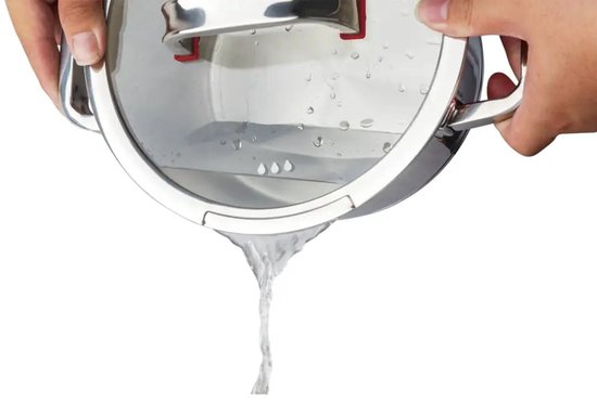 Kookpan 16 cm met glazen afgietdeksel en maatverdeling, 1,6 liter, rvs