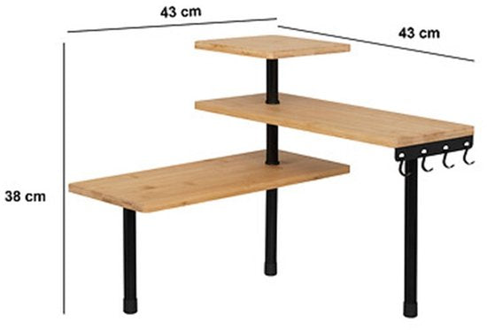 5Five Küchen- / Arbeitsplatten-Eckregal - Metall / Bambusholz - 43 x 43 x 38 cm - Organizer - natur / schwarz - 3-stöckig