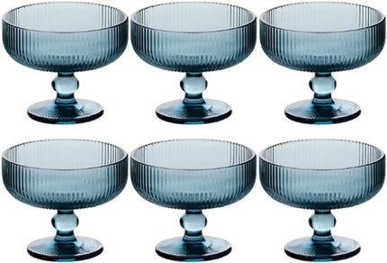 IJsschaal - IJsbeker - IJscoupe - Set van 6 - Glazen Dessertkom - Kom voor IJs, Desserts, Fruit & Snacks - Vaatwasserbestendig - 340 ml - Blauw