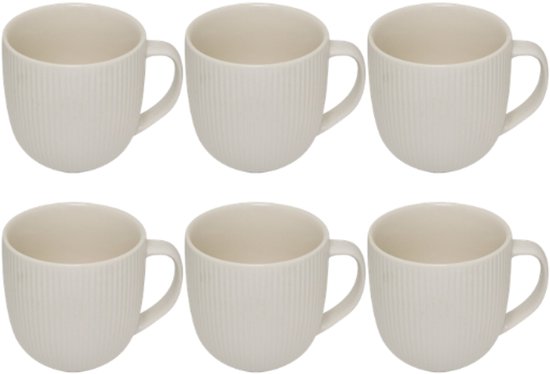 Strata mok set van 6 – witte koffiemokken van New Bone China, 210 ml