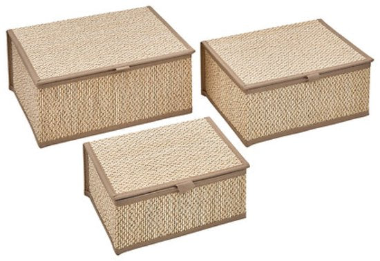 Bamboe opbergdozen set van 3 (S, M, L) met deksel – beige, rechthoekig