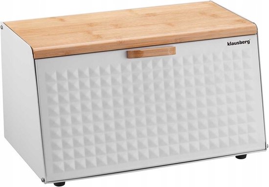 Klausberg 7468 Double-Sided Bread Bin - Diamond White - Stainless Steel and Wooden Bread Storage Box - Bread Container