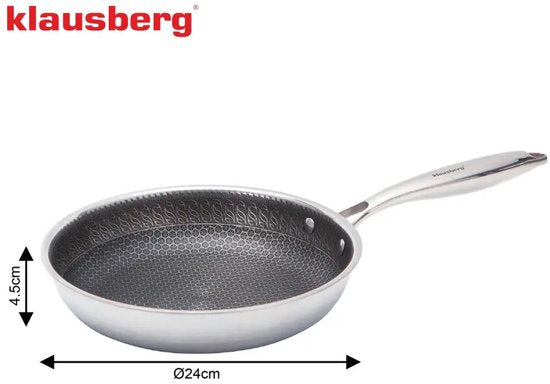 Klausberg 9022 - Frying pan, non-stick coating with honeycomb structure - 24 cm - 3-ply - 304 stainless steel - PFOA-free
