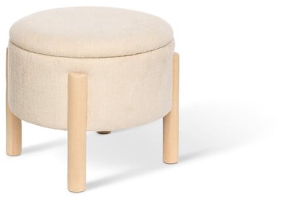 Atmosphera - Elki Storage Stool Ø 45.5 cm White Chenille - 37 cm High - with storage space - Pouffe - Seat Stool - Side Table - Ottoman