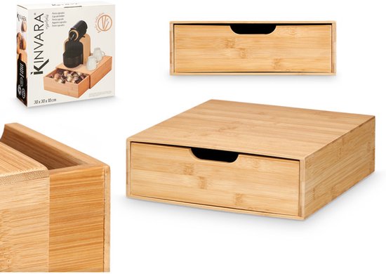 Bamboo Drawer Organizer - Square Storage Box - Sustainable Wood - Kitchen, Bathroom & Desk Organizer - 30 x 30 x 10 cm - Natural Wood