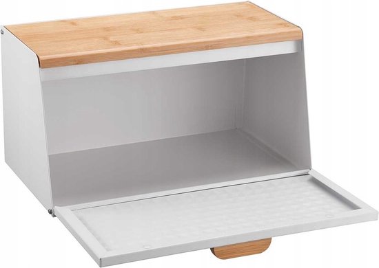 Klausberg 7468 Double-Sided Bread Bin - Diamond White - Stainless Steel and Wooden Bread Storage Box - Bread Container