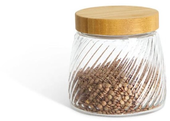 2-Piece Glass Storage Jars - Storage Jar - Canister - With Bamboo Lid - Kitchen Storage - 0.9 Liter - Ø12.2 x 12.5 - Transparent