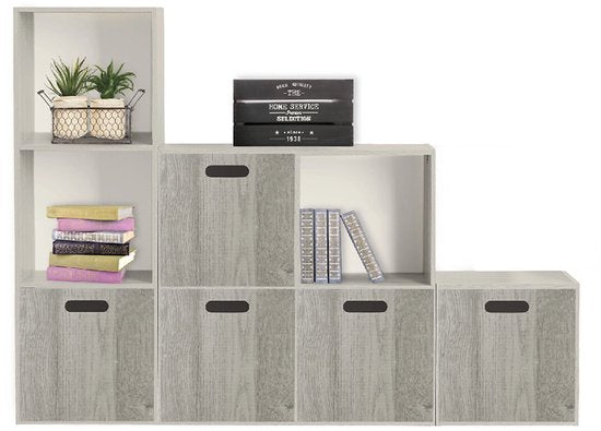 5Five Storage basket / cupboard basket - Grey wash - 31 x 31 x 31 cm - 29 liters - Cube unit baskets - Wood - Foldable - Crates