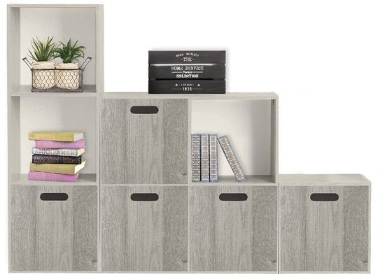 5Five Storage basket / cupboard basket - Grey wash - 31 x 31 x 31 cm - 29 liters - Cube unit baskets - Wood - Foldable - Crates