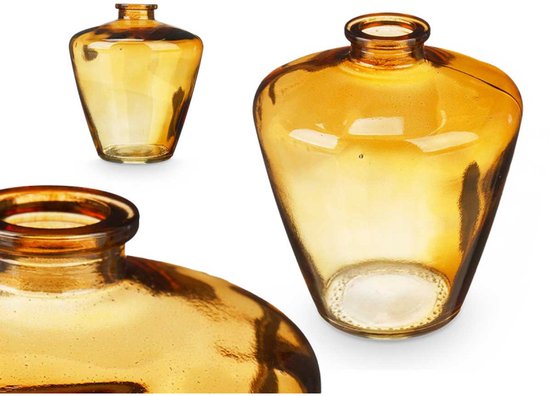 Glazen vaas Amber 13 cm – decoratieve diamond glass jar – woonaccessoire - Ø10, 5 cm