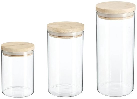 Secret de Gourmet - Kitchen storage jars - canisters - glass/wood - set of 6 pcs - food - 600 ml - 1000 ml - 1300 ml