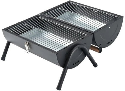 KINGHoff Grill - Draagbare Houtskoolbarbecue Grill - Camping BBQ met Deksel - Opvouwbare Tafelgrill - Reis BBQ met Ventilatie - Compacte Barbecue voor Balkon & Camping - Gepoedercoat Staal - ca. 41 x 25 x 38 cm - Zwart