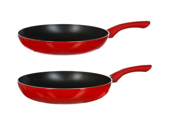 Set van 2 Rood/Zwarte Koekenpannen – Geschikt voor Alle Kookplaten (Incl. Inductie) – 26 cm + 31 cm – Anti-Aanbaklaag – Bakelieten Handvat
