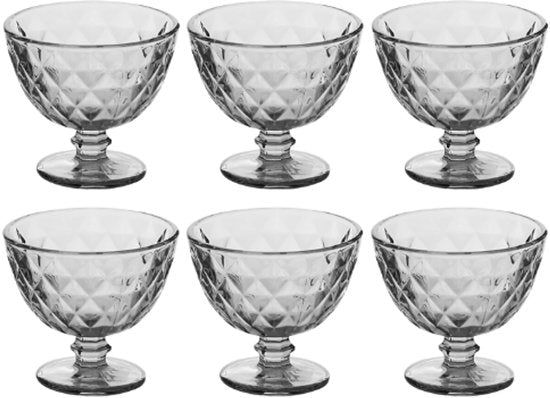 Eisbecher - 6er-Set - Eisbecher-Halter - Dessertschale - Eisbecher aus Glas - Dessertschale Glas - Coupe für Eis, Sorbet & Nachspeisen - Spülmaschinenfest - 300 ml - Grau