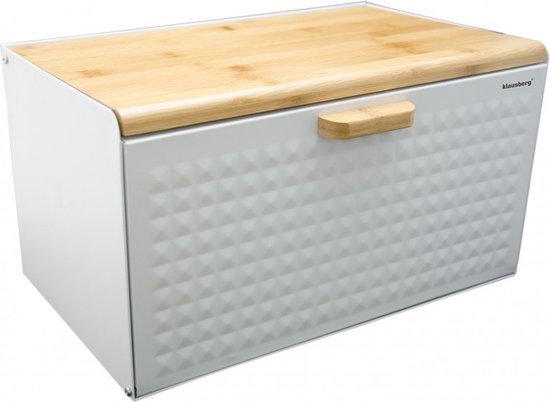 Klausberg 7427 broodtrommel van staal en hout, wit, 16 liter