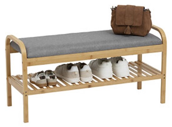 5Five Shoe Rack Bench - 2-tier - bamboo / plastic - 90 x 34 x 45 cm - for 4 pairs of shoes