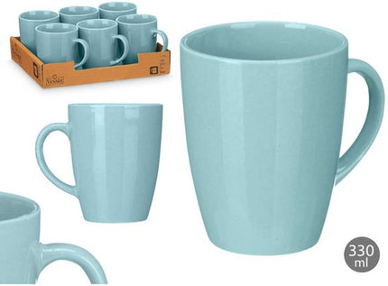 Mok - Koffiemok - Keramische Theemokken - Drinkbekers met Glossy Finish - Luxe Mok - Setvan 6 - 330 ml - 8.5 x 11.5 x 10.5 cm - Lichtblauw
