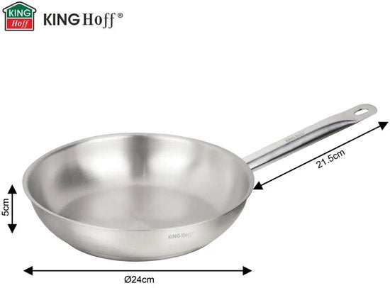 Kinghoff KH-2019 Stainless Steel Frying Pan – Ø24 cm – Without Non-Stick Coating
