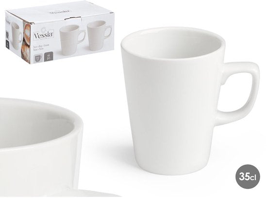 Mug - Coffee mug - Tea mug - Porcelain - Set of 6 - Sturdy and Durable - 350ml - 8.7 x 12 x 8 cm - White