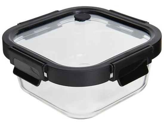 Food Storage Containers - Set of 4 - Storage Containers with Lids - Microwave-Safe Lunchbox - Food Container - Square - 750 ml - Borosilicate Glass - 17.2 x 17.2 x 7.3 cm - Transparent and Black Lid