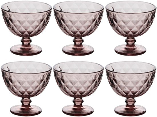 IJscoupe - Set van 6 - IJsjeshouder - Dessertkom - Glazen IJsbeker - Dessertkom Glas - Coupe voor IJs, Sorbet & Nagerechten - Vaatwasserbestendig - 300 ml - Roze