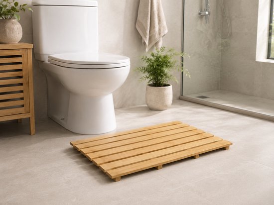 MPLCo - Bambus-Badematte - Anti-Rutsch-Badematte - Holz-Badematte für Dusche & Bad - Wasserabweisend - Mit Anti-Rutsch-Füßen - 55 x 35,5 x 2,5 cm - Natur