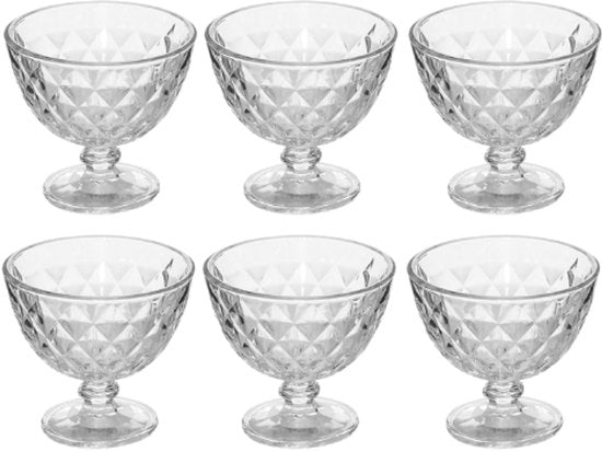 Ice Cream Sundae Cups - Set of 6 - Ice Cream Holder - Dessert Bowl - Glass Ice Cream Cup - Glass Dessert Bowl - Sundae Glass for Ice Cream, Sorbet & Desserts - Dishwasher Safe - 300 ml - Transparent