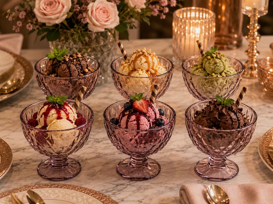Glazen ijscoupes roze, set van 6 – dessertglazen van 300 ml – foto 3