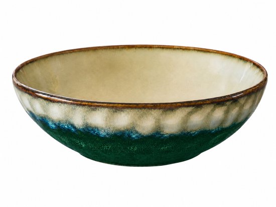 MPLCo - Ceramic Bowl - Serving Bowl - Breakfast Bowl - Soup Bowl - Salad Bowl - Dishwasher Safe - Oven and Microwave Safe - Organic Shape - Ceramic - 500 ml - Ø18 cm - Green and Grey
