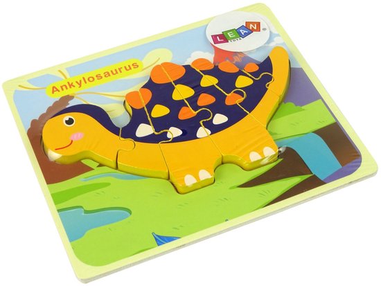 Lean Toys Houten Puzzel – Dinosaurussen Triceratops & Ankylosaurus – Oranje